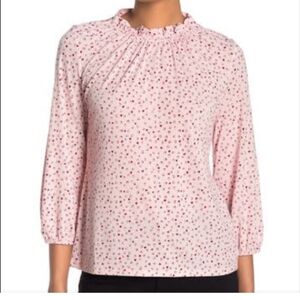 NWT Adrianna Papell Pink Printed Moss Red Heart Crepe Blouse Size Large